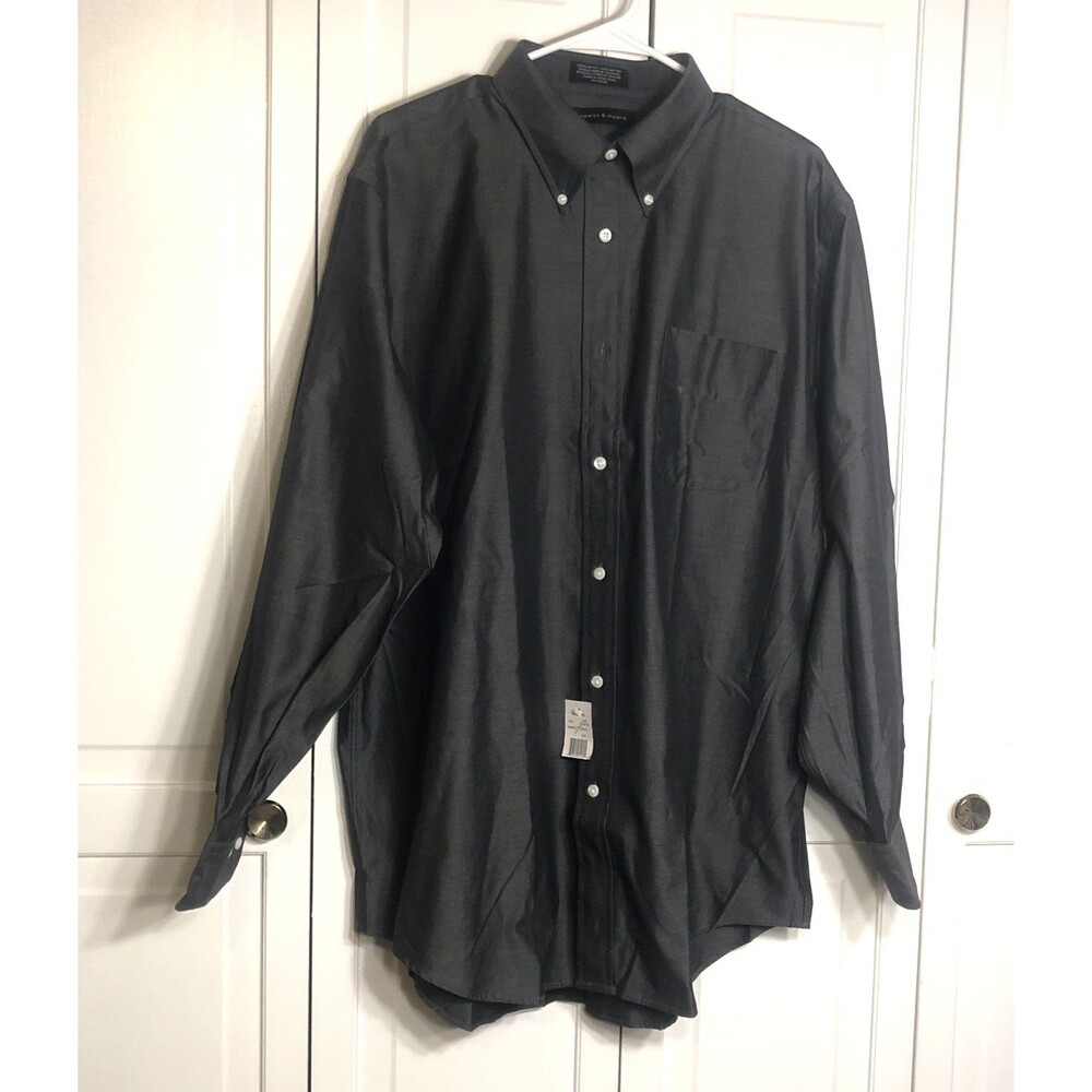 PRESWICK & MOORE Button Down Shirt Mens Sz 17 x 34-35 Black Long Sleeve NWT